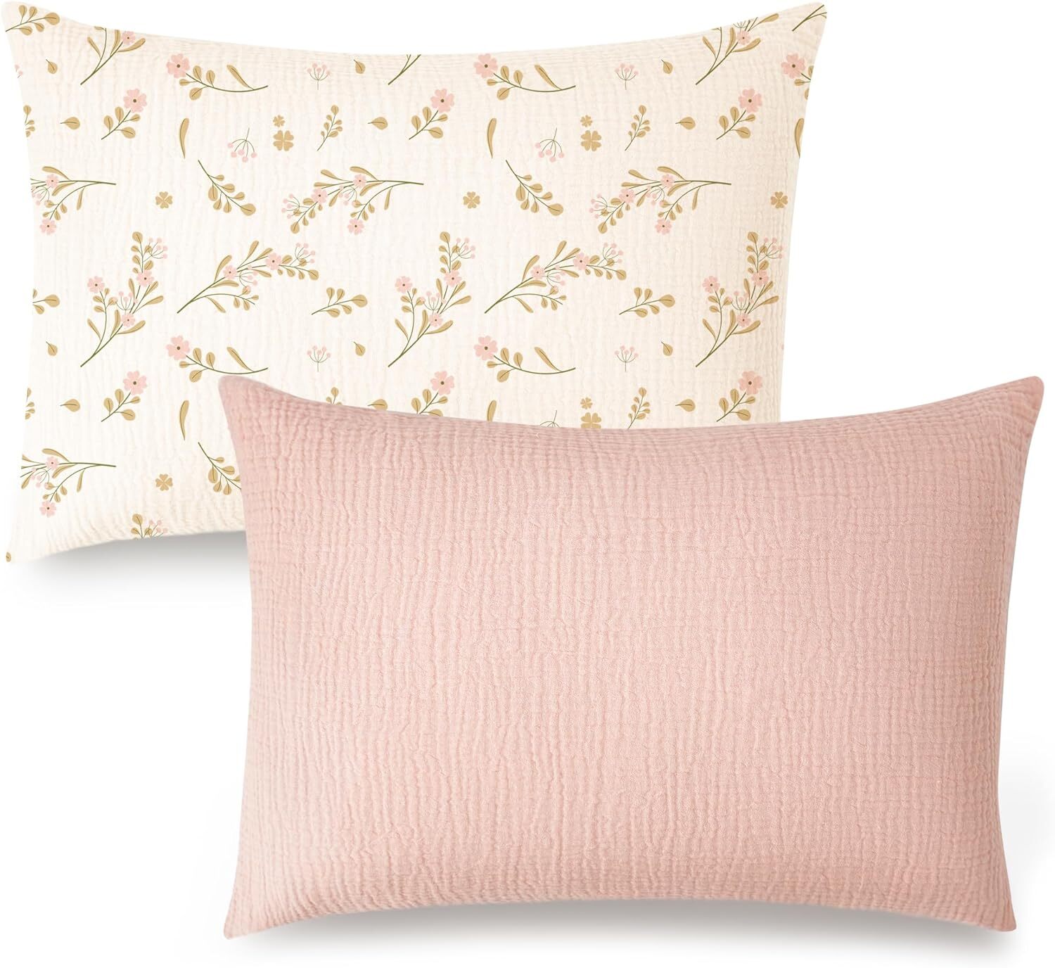 Konssy Muslin Toddler Pillowcase for 13x18 Pillow 2 Toddler, Pink, Floral