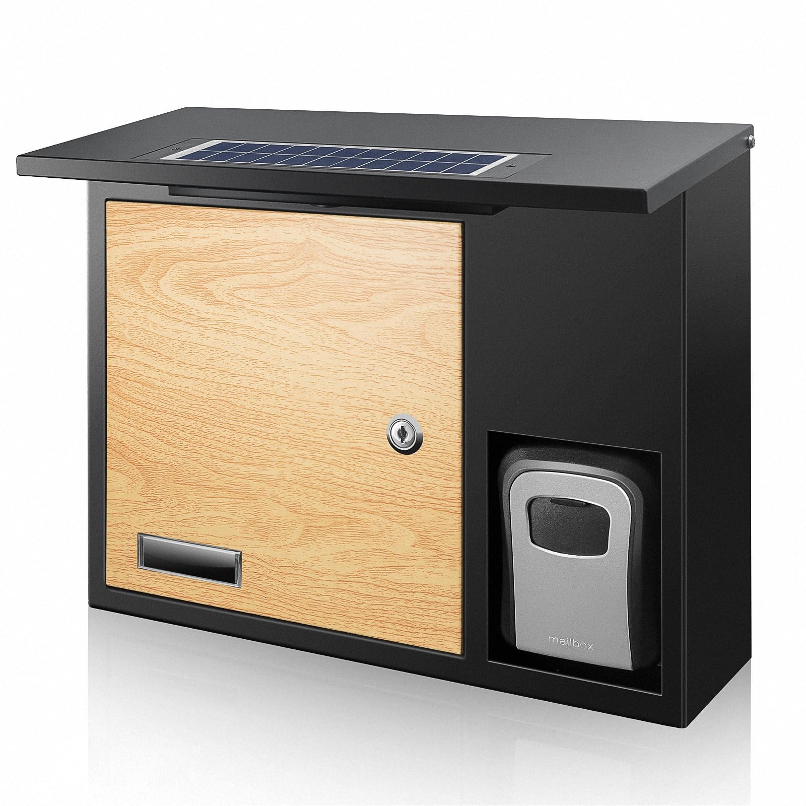 Solar Mailbox Wall-Mount Key Drop Box LED Lighting Lock Mail Box Log Color