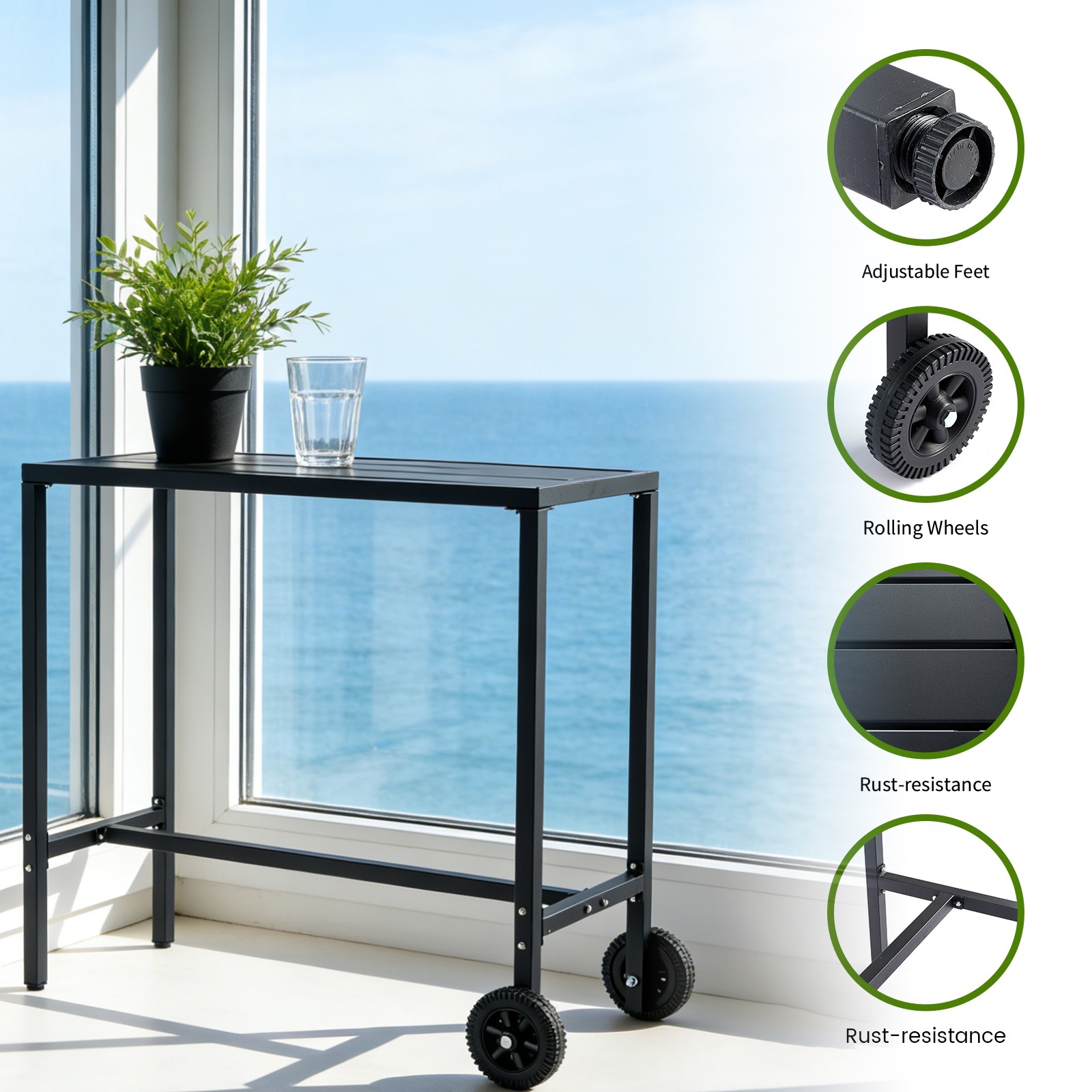 Outdoor Bar Table Rectangle Narrow Counter Height Table Bar Height Table Black