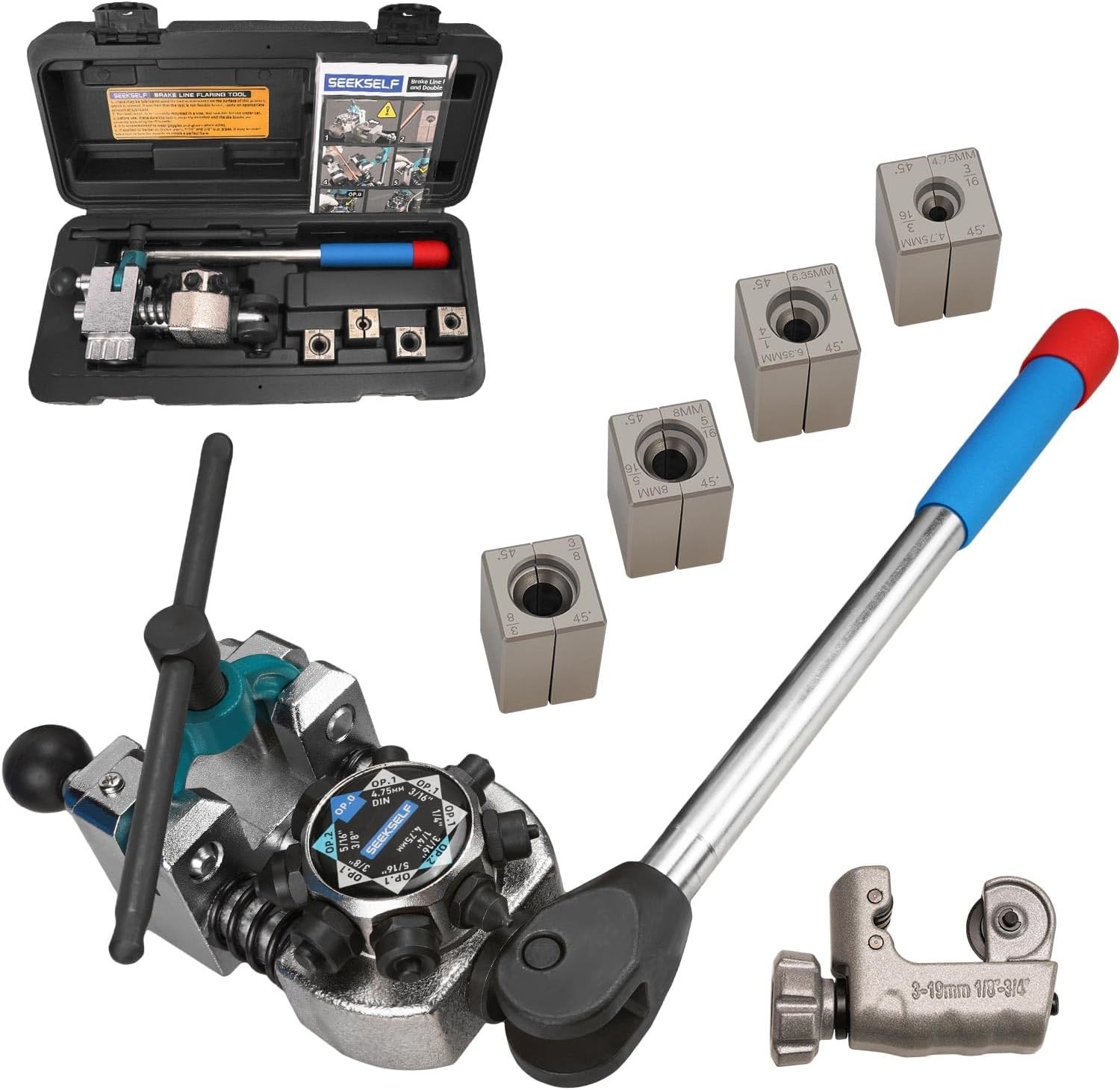 Brake Line Flaring Tool Kit For 3/16,1/4",5/16",3/8,4.75mmTubing w/Tubing Cutter
