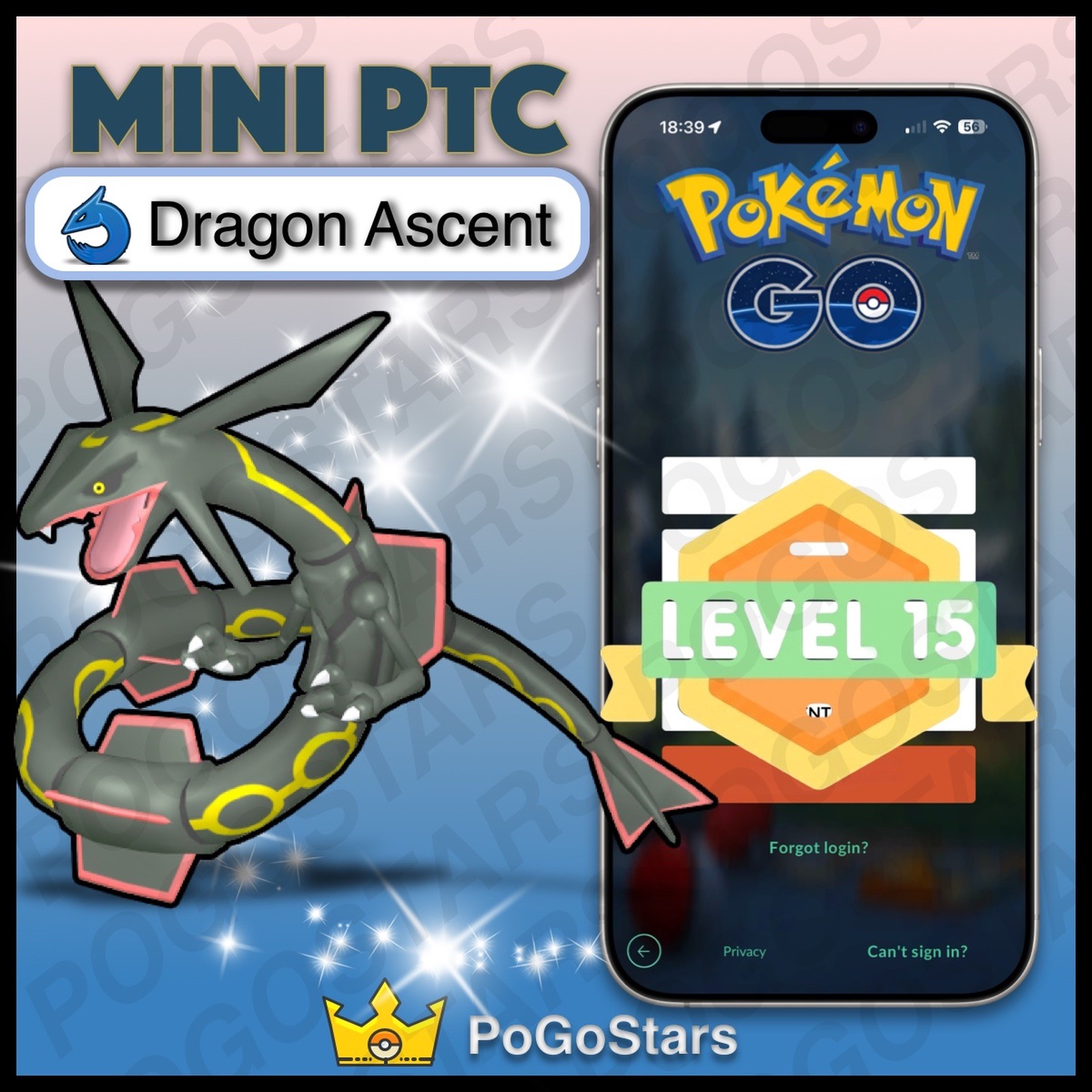Pokémon PTC Go - Shiny Rayquaza - Level 15 - Dragon Ascent✨Read Description✨