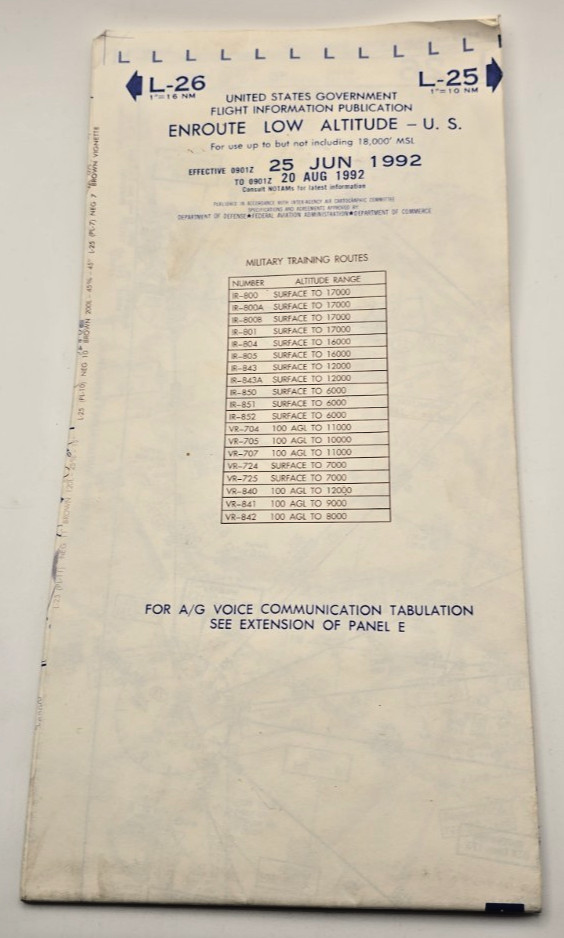 FAA Enroute IFR Low Altitude Chart US (L-Charts) - L25/26 - 25 June 1992