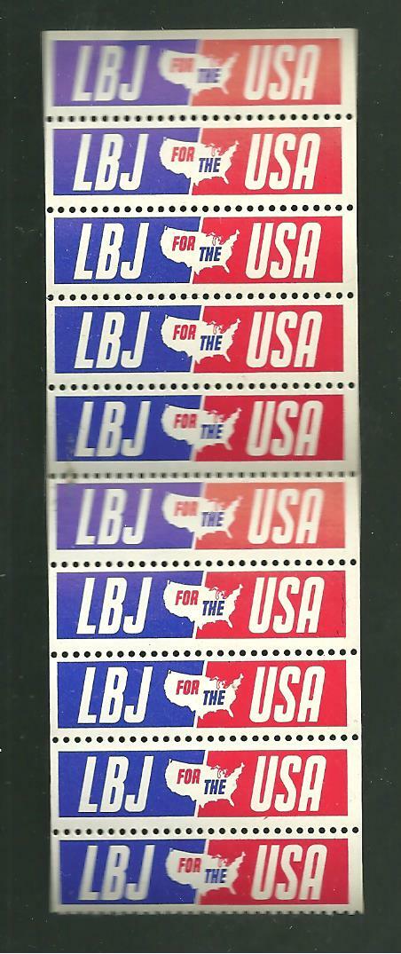 10 Political Stickers "LBJ for the USA" Lyndon B Johnson Presidential Campaign