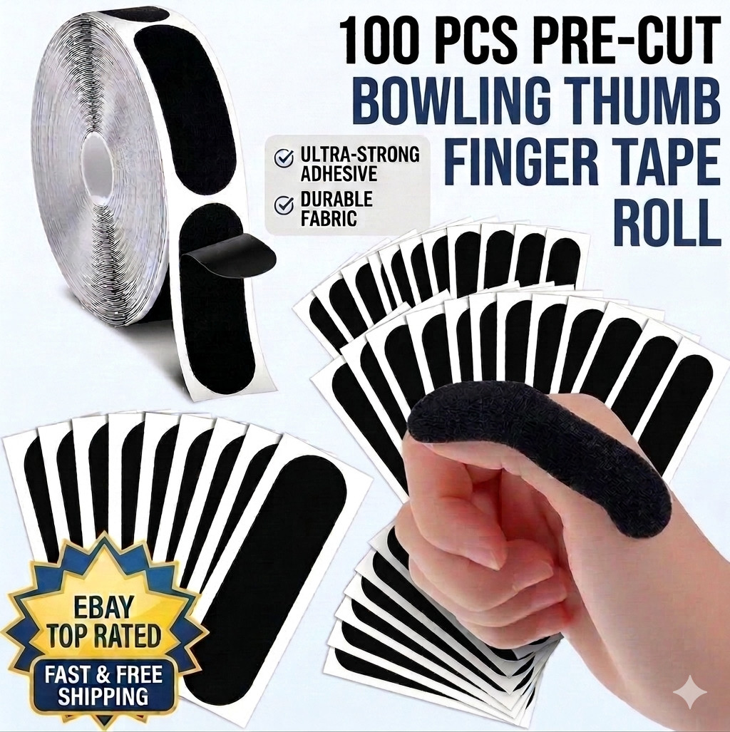 100 x Pre-Cut Roll Bowling Tape Skin Thumb Finger Protection 1" x 2.5" Black