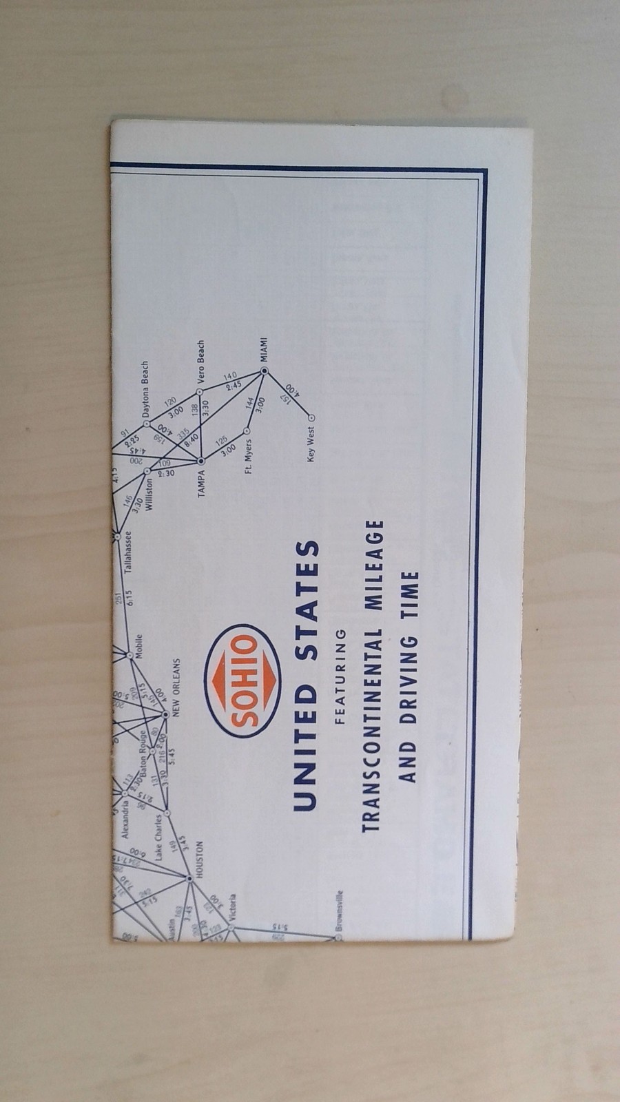Vintage SOHIO United States Transcontinental Mileage Driving Time Road Map