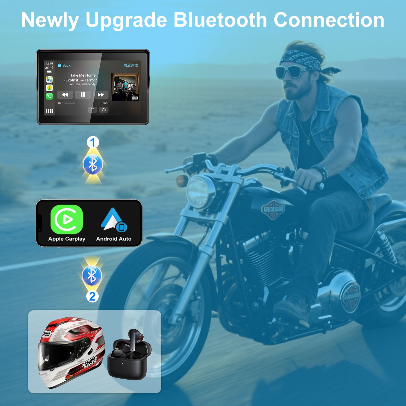 5 Inch Motorcycle Navi Wireless Carplay Android Auto IP67 Waterproof Touchscreen