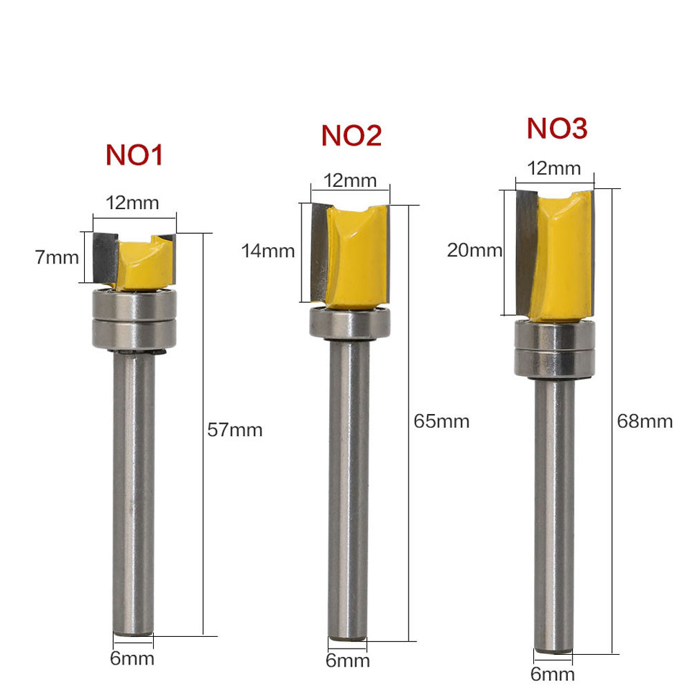 6pcs 6mm Shank 12mm Diameter Flush Trim Template Router Bit Set