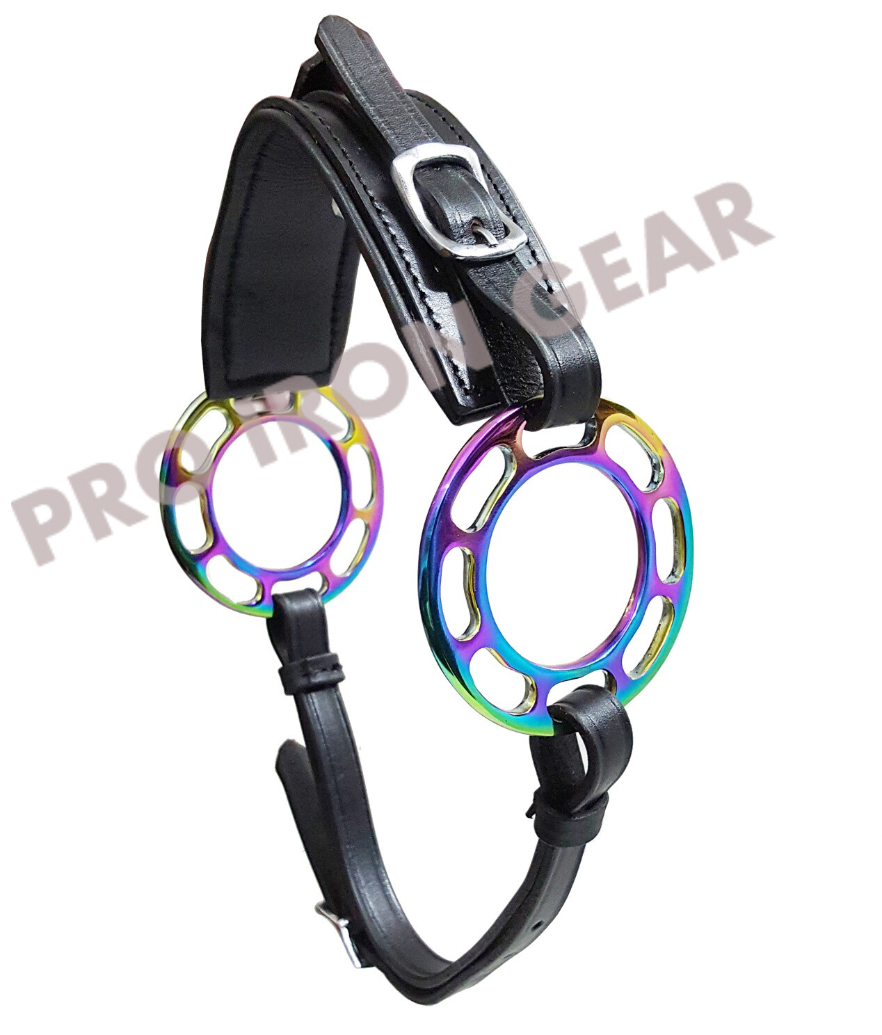 Rainbow Hackamore Bitless Horse Bit English Western Adjustable Leather (BLACK)