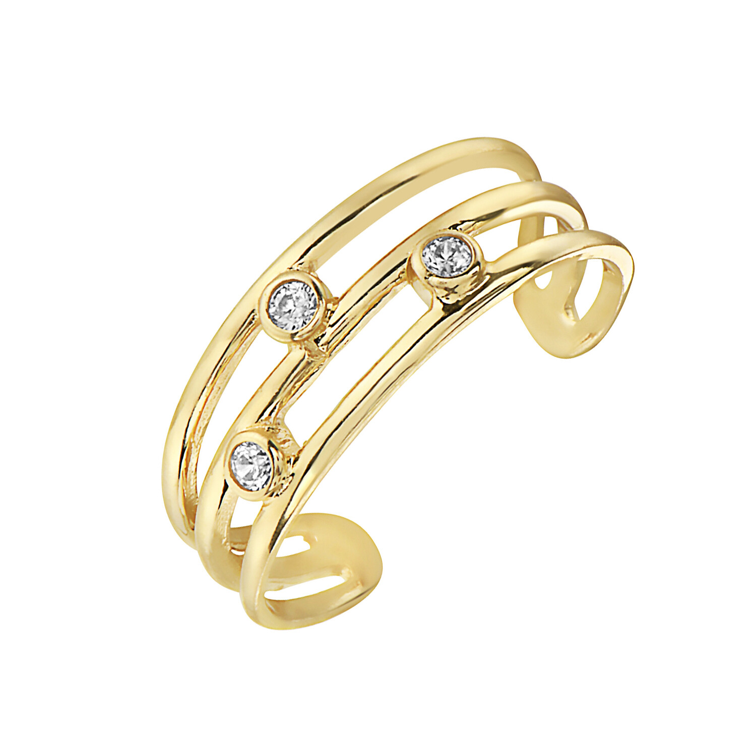 10k Yellow Gold Three Row Cubic Zirconia Toe Ring Body Art Adjustable