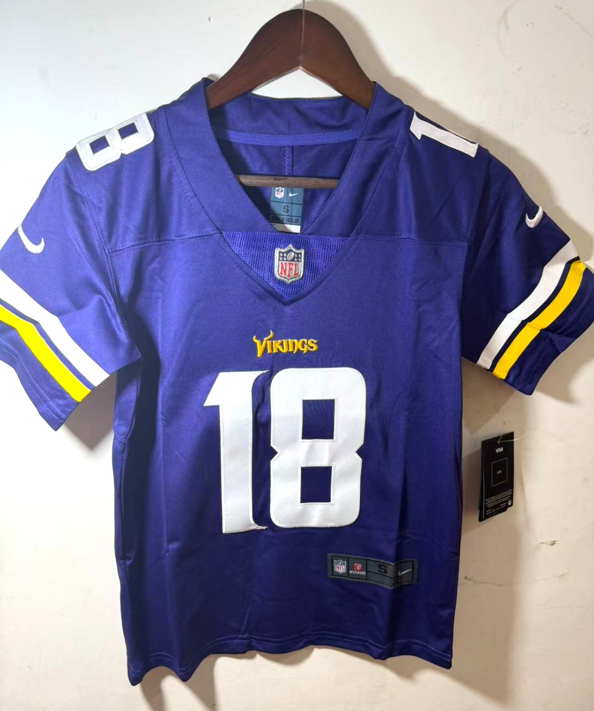 YOUTH MINNESOTA VIKINGS Justin Jefferson #18 Stitched Jersey Small (8-10) NWT