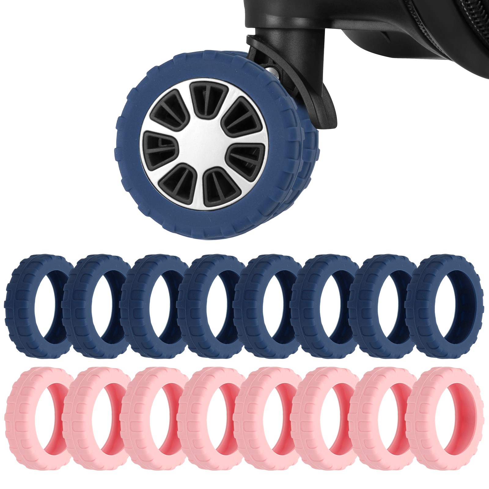 16 Pack  Luggage Wheel Protection Cover for 2.2-2.6" Wheel, Dark Blue/Pink