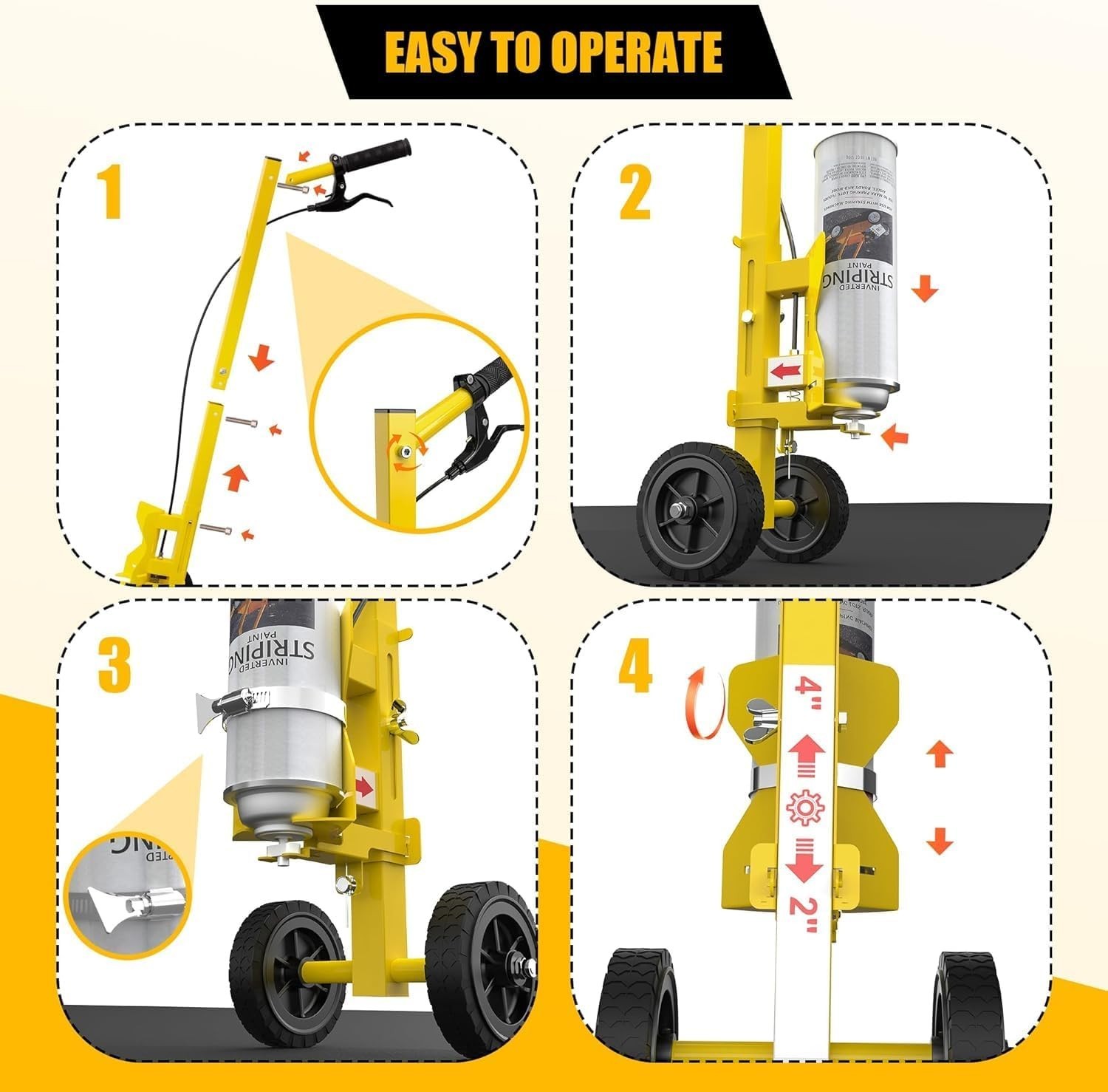 Effortless Line Marking Wand: Two-Wheel Stability & Adjustable Stripe Width 2-4"