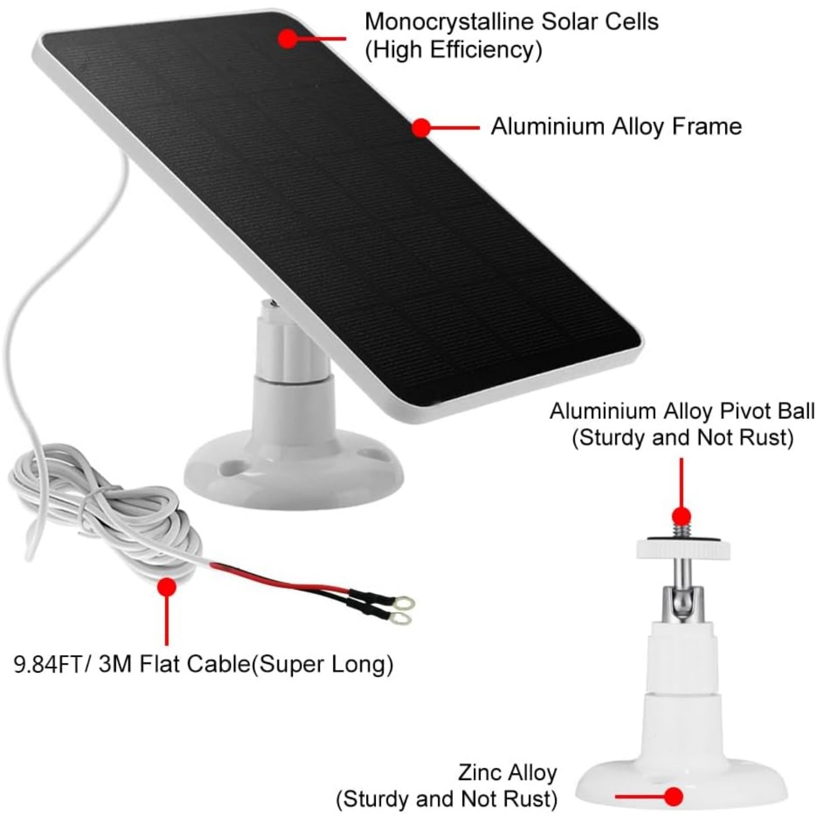 Ring Doorbell Solar Panel 4W Monocrystalline with 360 Mount Bracket 3m Cord
