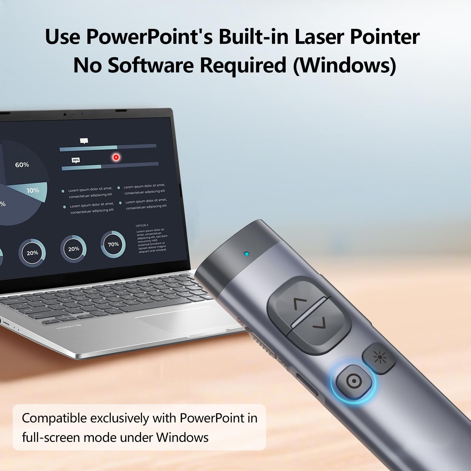 Wireless Presentation Clicker for PowerPoint - Bluetooth Remote & Digital Pointe