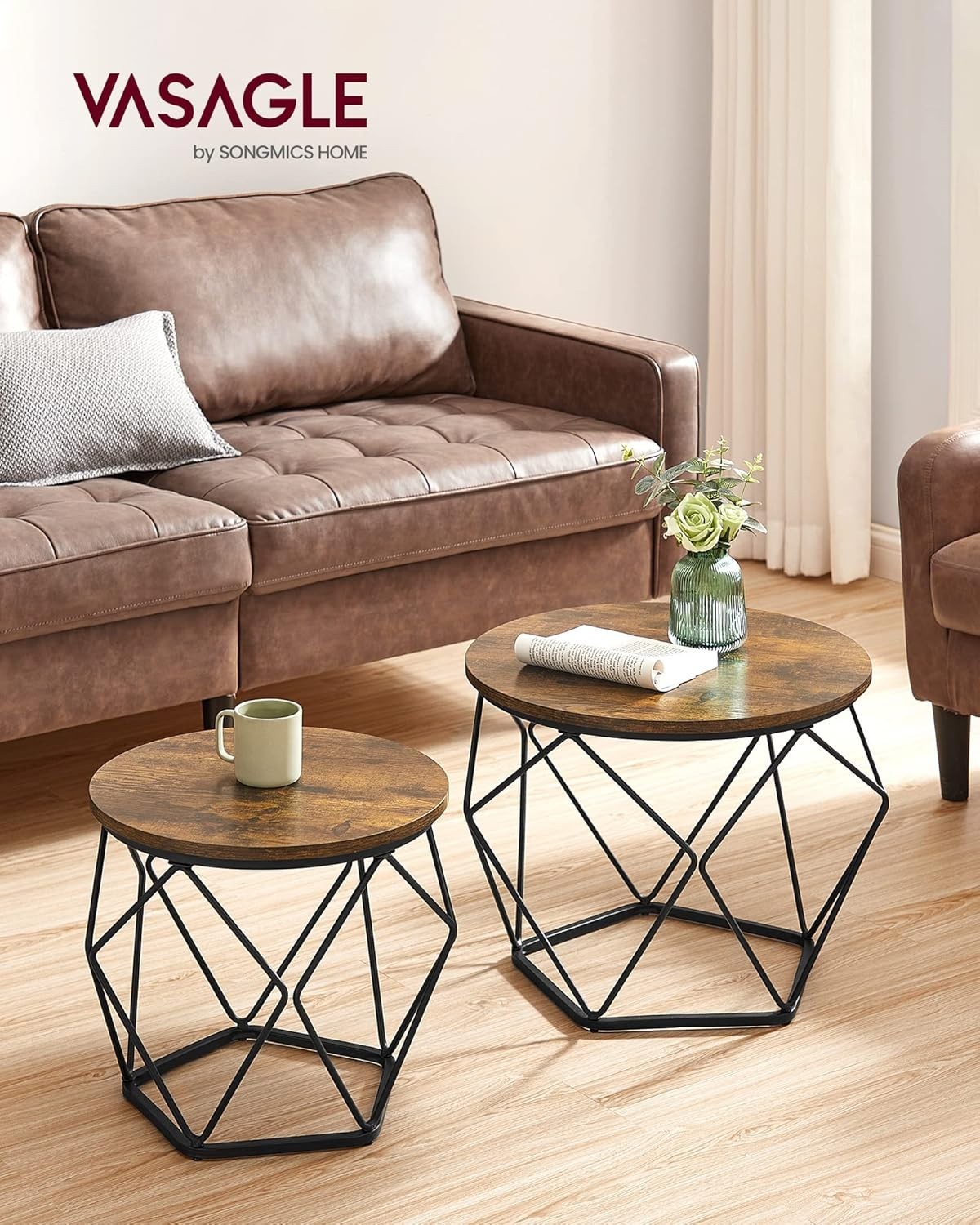 VASAGLE Small Coffee Table Set of 2, Round Coffee Table