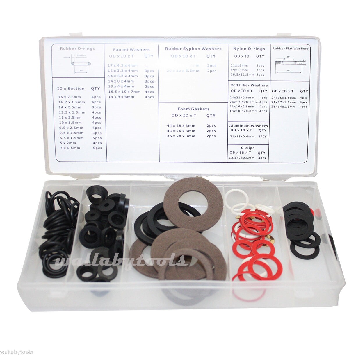 New 125Pc Washer Assortment O-Ring Hose Rubber Gasket Flat Auto Grommet Assorted