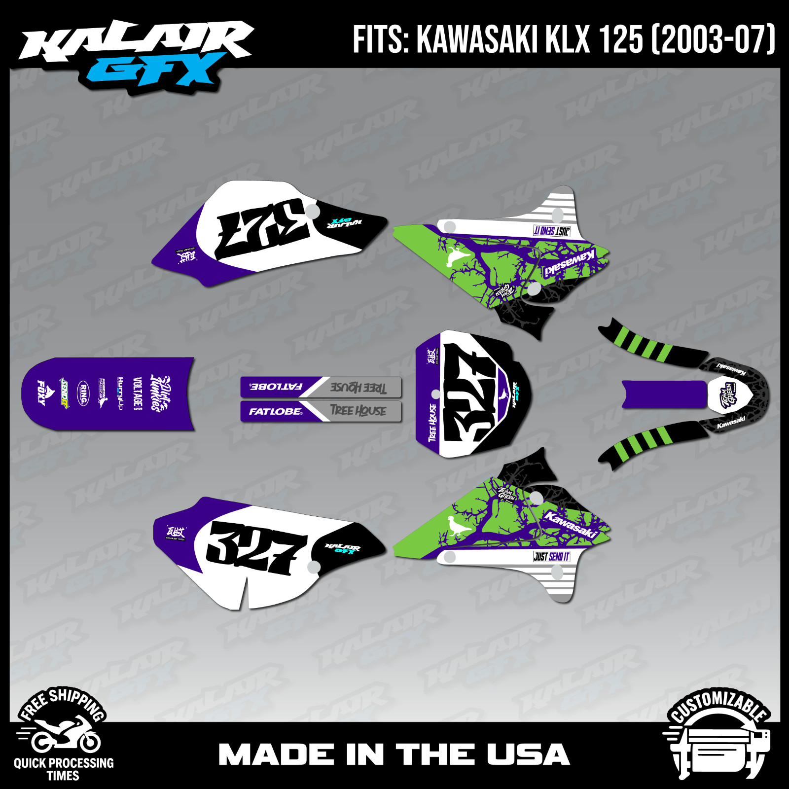 Graphics Kit for  KAWASAKI KLX 125 (2003-2007) KLX125 Rail - PURPLE