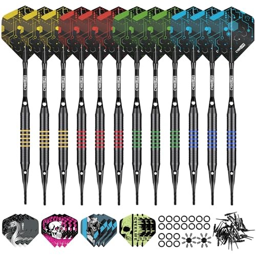Soft Tip Darts Set - 12 Pack Professional Darts with 4 Colored Barrels, 24