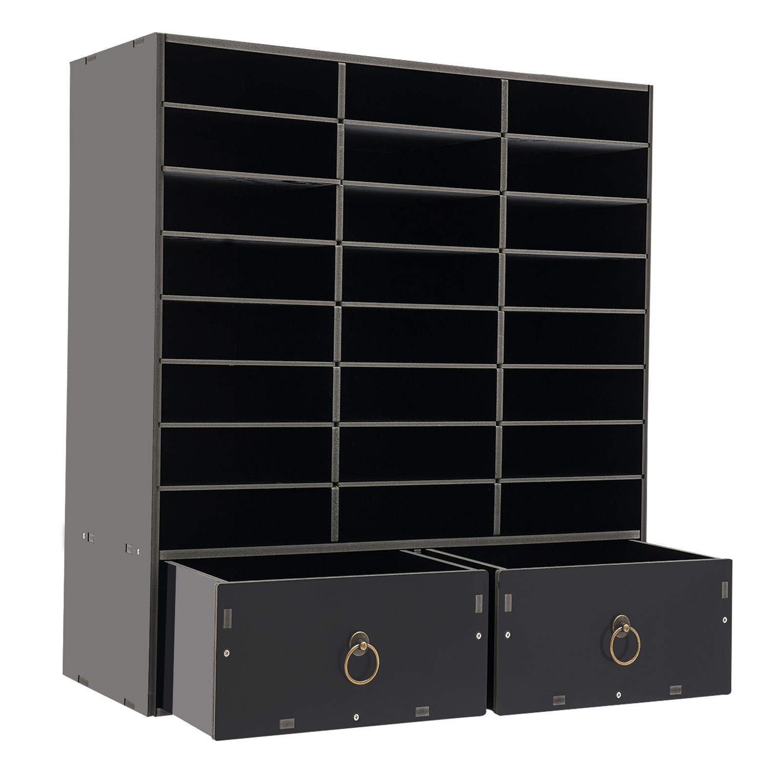 Paper and Mail Organizer, Storage Cabinet with 24 Compartments and 2 Drawers