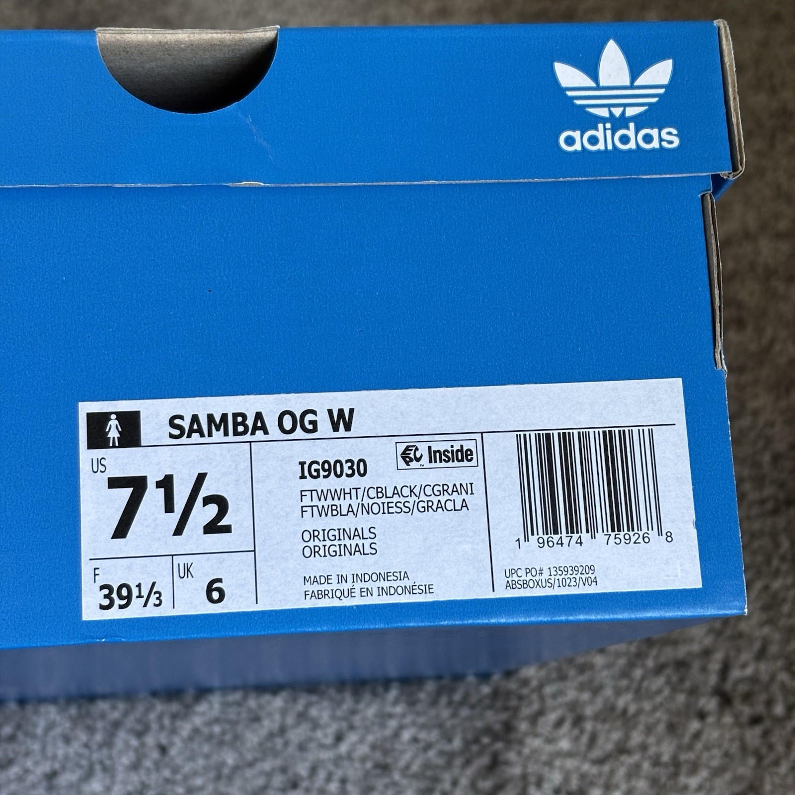 Adidas Samba OG W White Black IG9030 Size 7.5 New Authentic