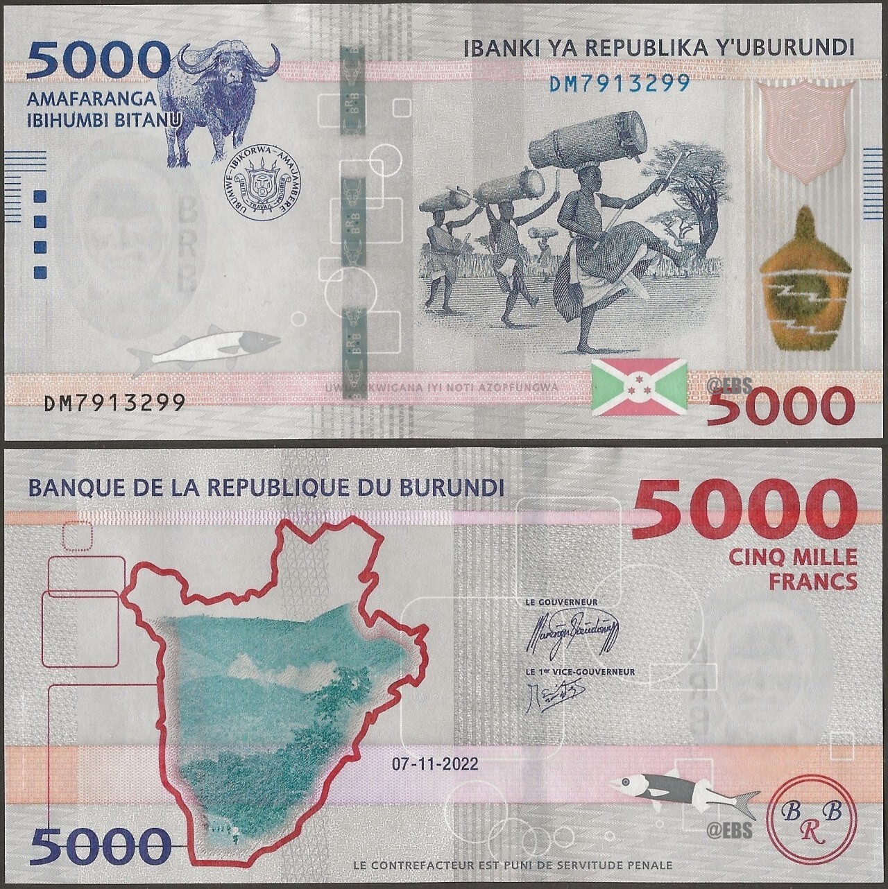 Burundi PNew B244 5000 Francs 2023 new colour @ EBS