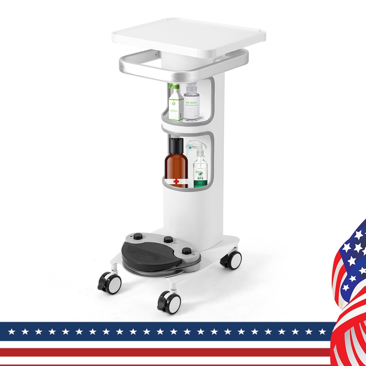 Compact Dental Mobile Multi-Function Cart with Lockable Wheels & Storage Boxes