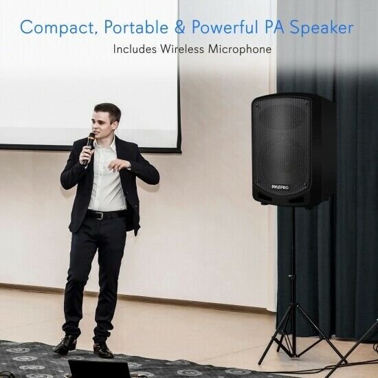 Pyle Compact & Portable Bluetooth PA Speaker - Karaoke + Wireless Microphone