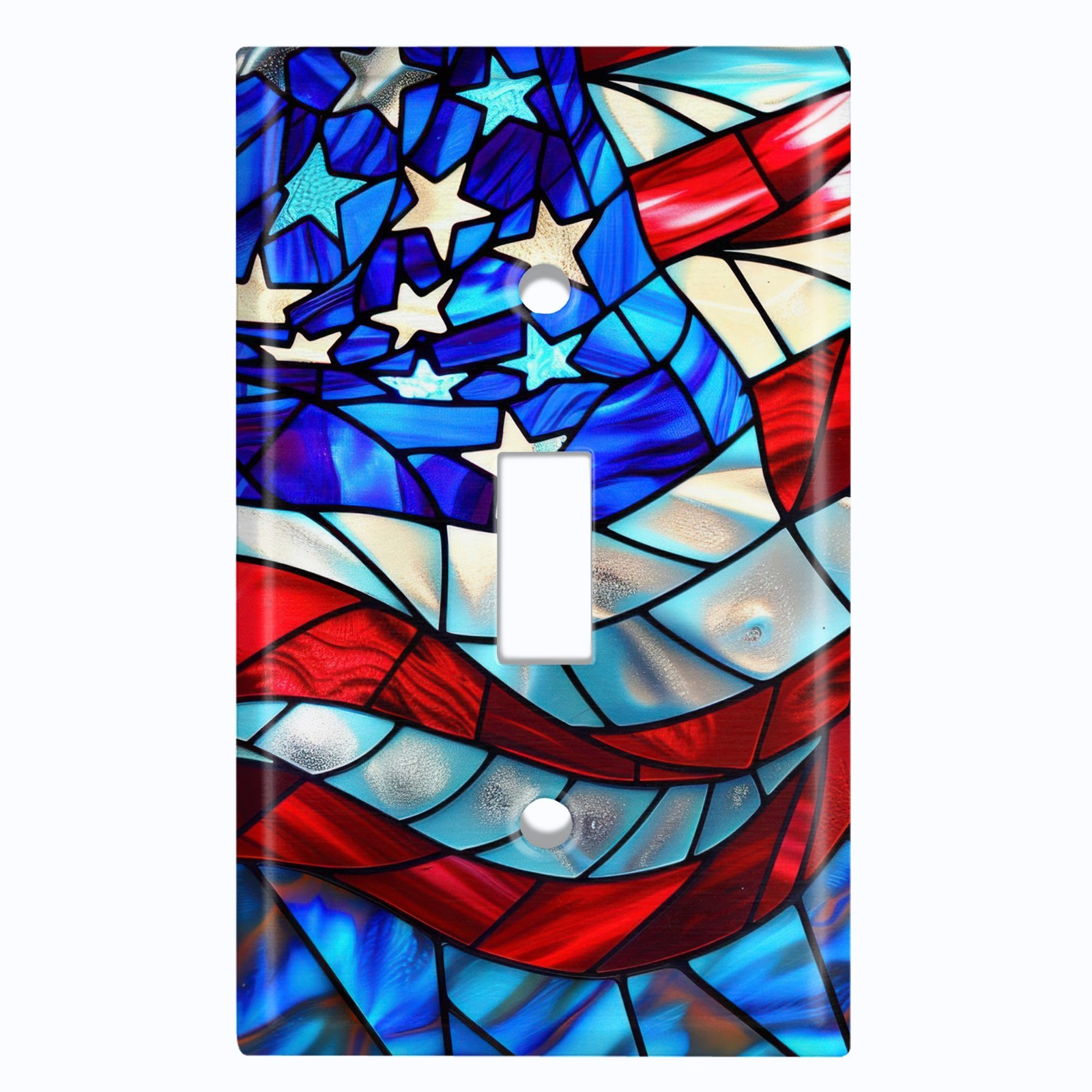 Metal Light Switch Outlet Cover Wall Plate USA Flag Stained Glass PRINT GSS139