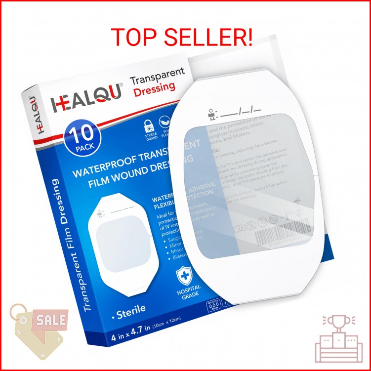 Transparent Film Dressing 4" x 4.75" (10 Pack) - Waterproof Adhesive Wound Banda
