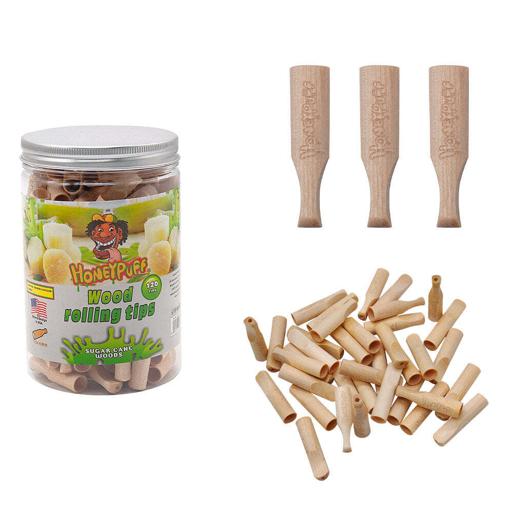 HONEYPUFF Sugarcane Flavored Wood Rolling Filter Tips, 40 mm 120 Tips / Jar