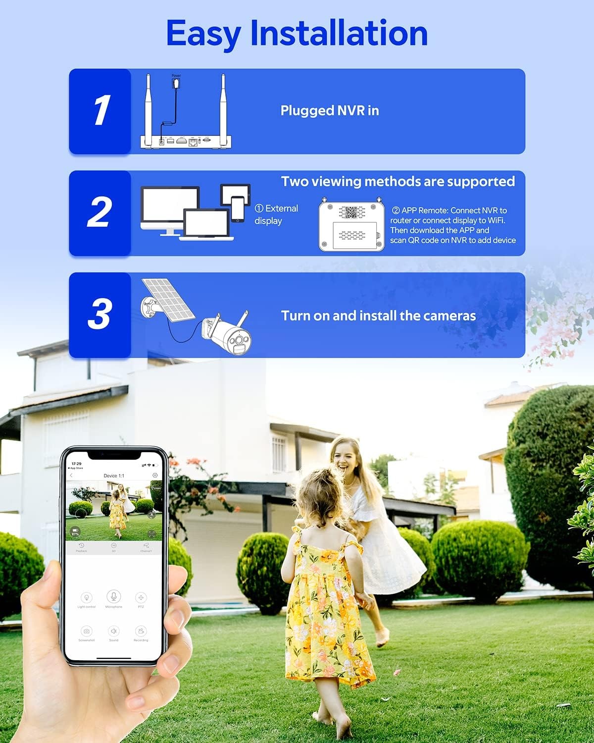 4MP Wireless Security Camera System Wifi Solar Battery Powered 2 Way Audio Cams