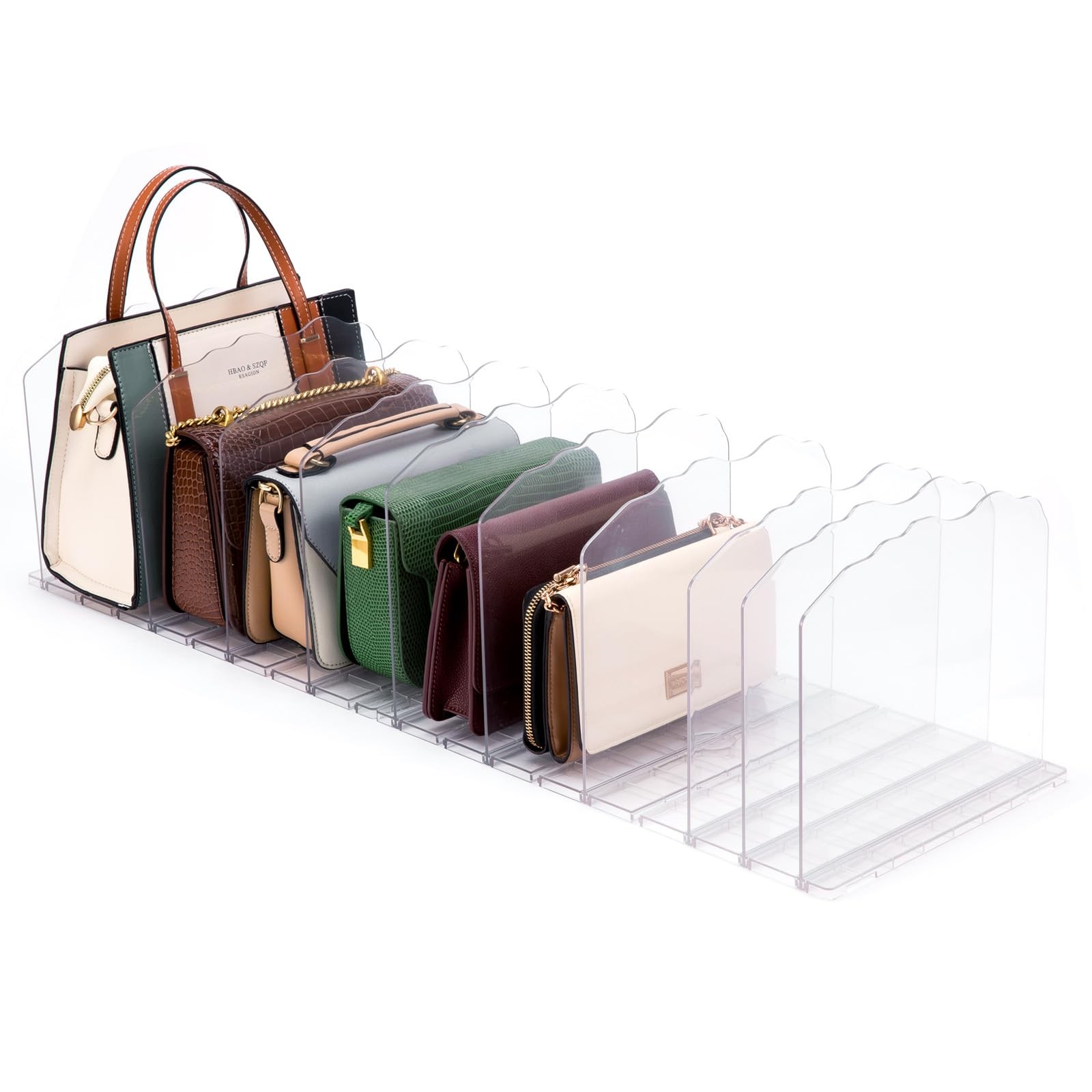 Adjustable Closet Shelf Divider Acrylic Purse Organizer for Closet, Clear Han...