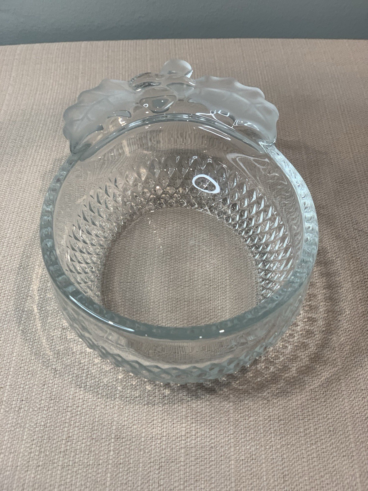 Vintage Studio Nova Japan Cut Glass Crystal Candy Dish Bowl With Holly And Leave