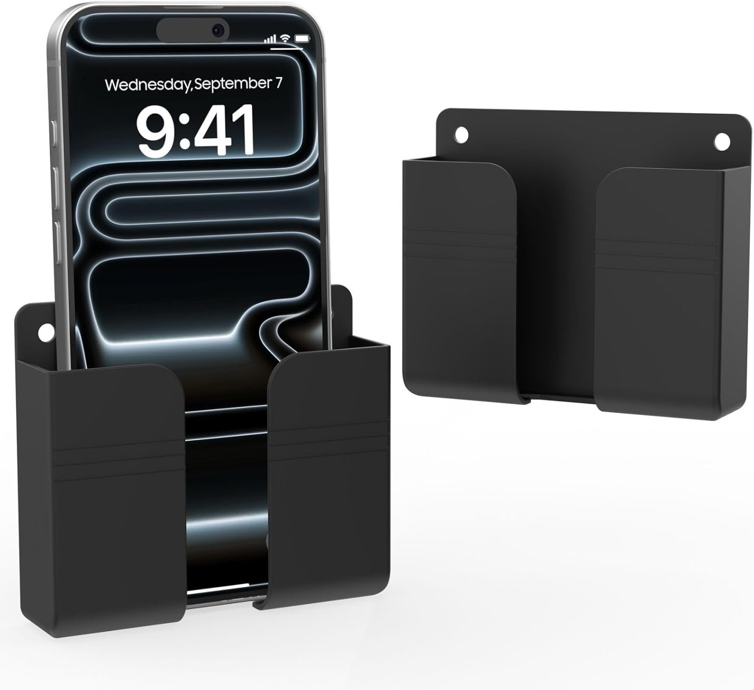 Wall Mounted Phone Holder with Adhesive, No-Drill Phone Stand for Charging, Buil
