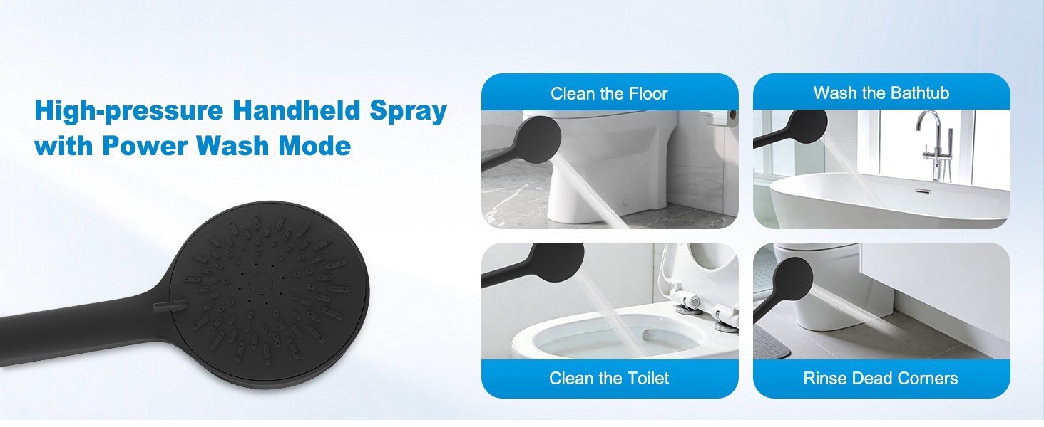 10" Black Rain Shower Head with Handheld, High Pressure Boosting Rainfall