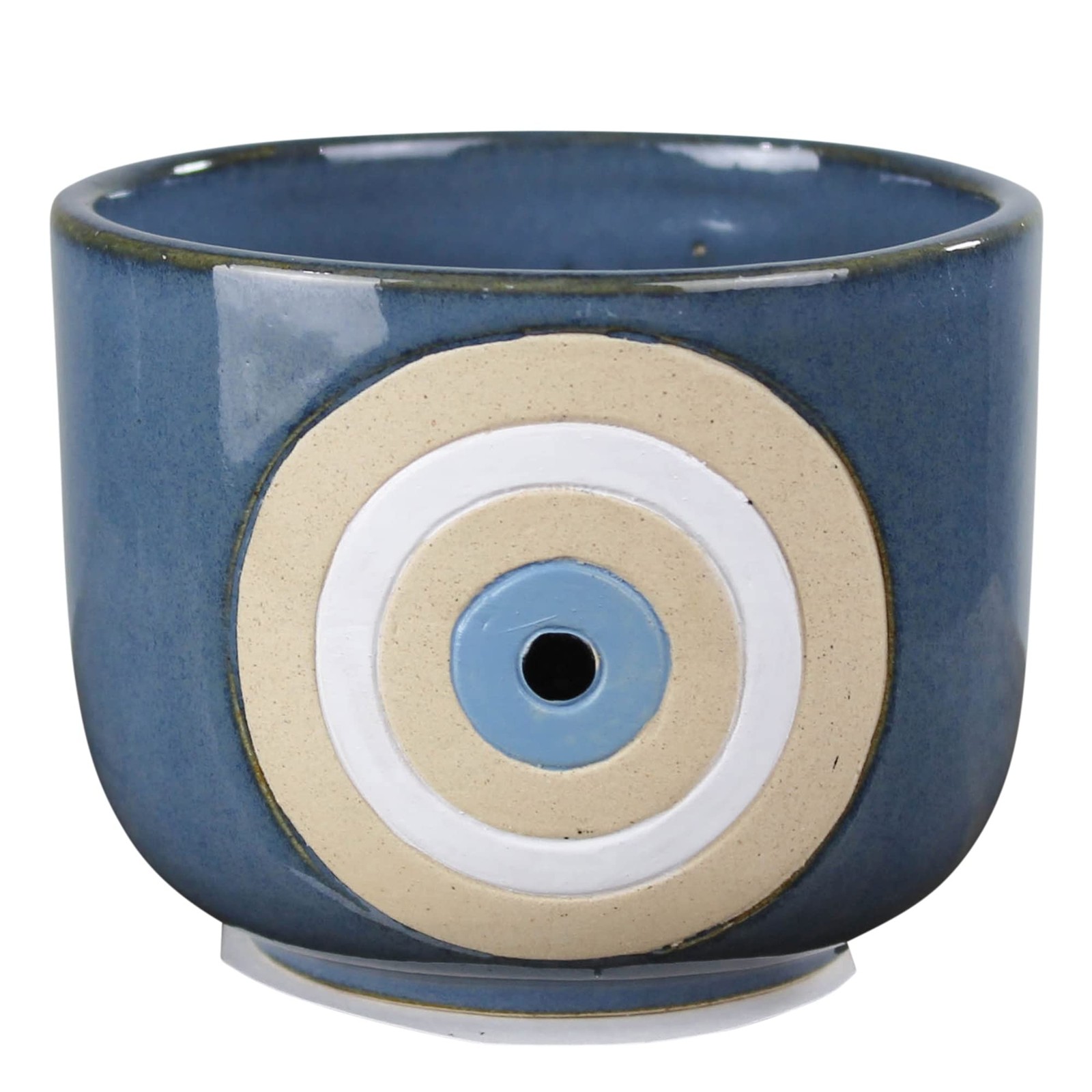 HomArt The Eye Cachepot Ceramic Blue 4.75 Inch Decorative Planter Display
