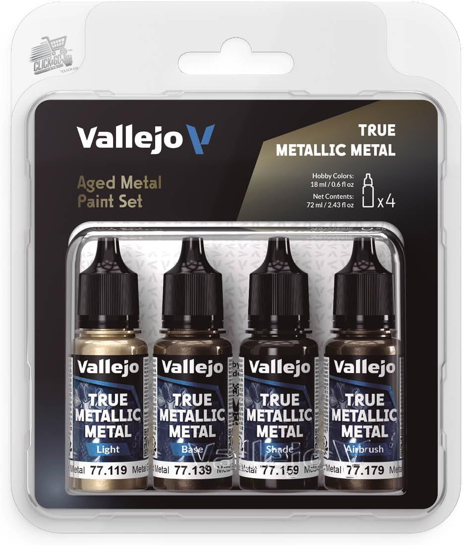 True Metallic Metal Paint Set 4 Colors for Metals, Includes BASE, LIGHT, SHADE