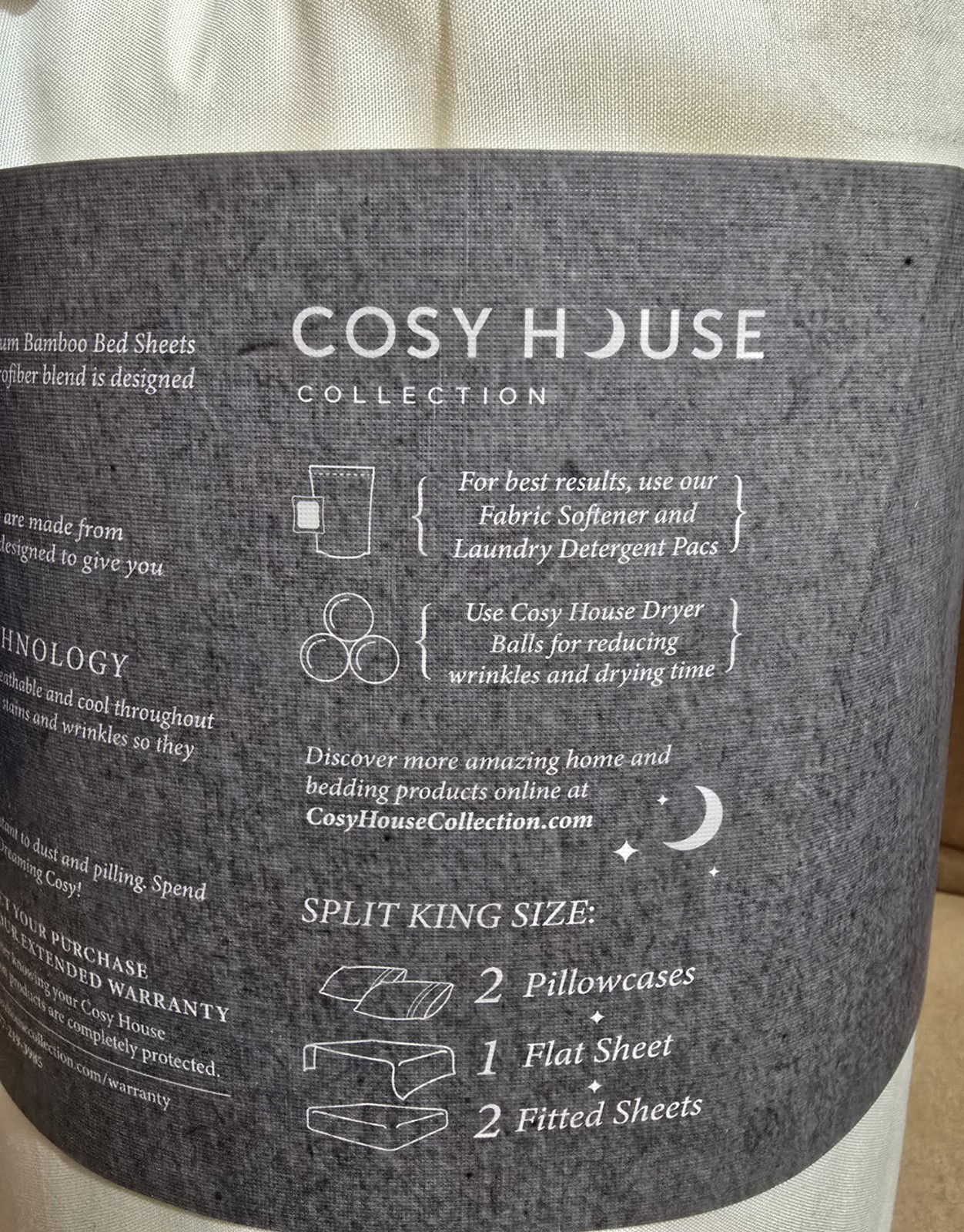 Cosy House Collection Bamboo SPLIT KING 5pc Sheet Set Corner Straps CREAM