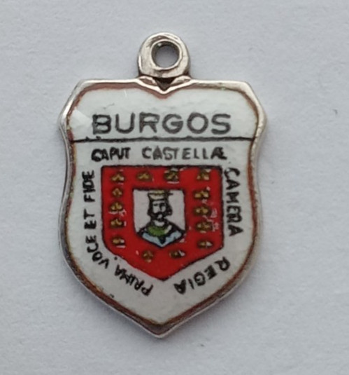 VINTAGE SILVER BRACELET CHARM BURGOS TRAVEL SHIELD PLACE NAME CHARM.   CH2-6