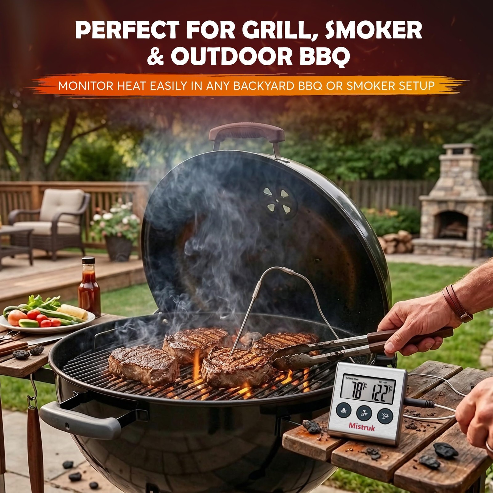 Digital Thermometer for Cooking with Stainless Steel Probe & Timer Alert – Ac...