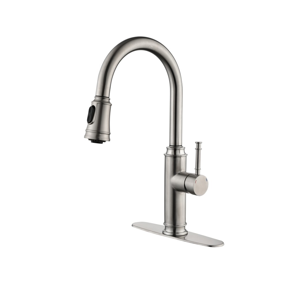 Single Handle High Arc Pull Out Kitchen Faucet Single Level Stainless Steel