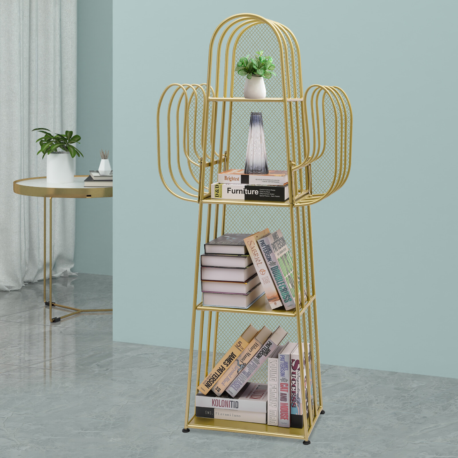 4-Tier Cactus Bookcase Storage Organizer Metal Ladder Bookshelf Cute Bookshelves