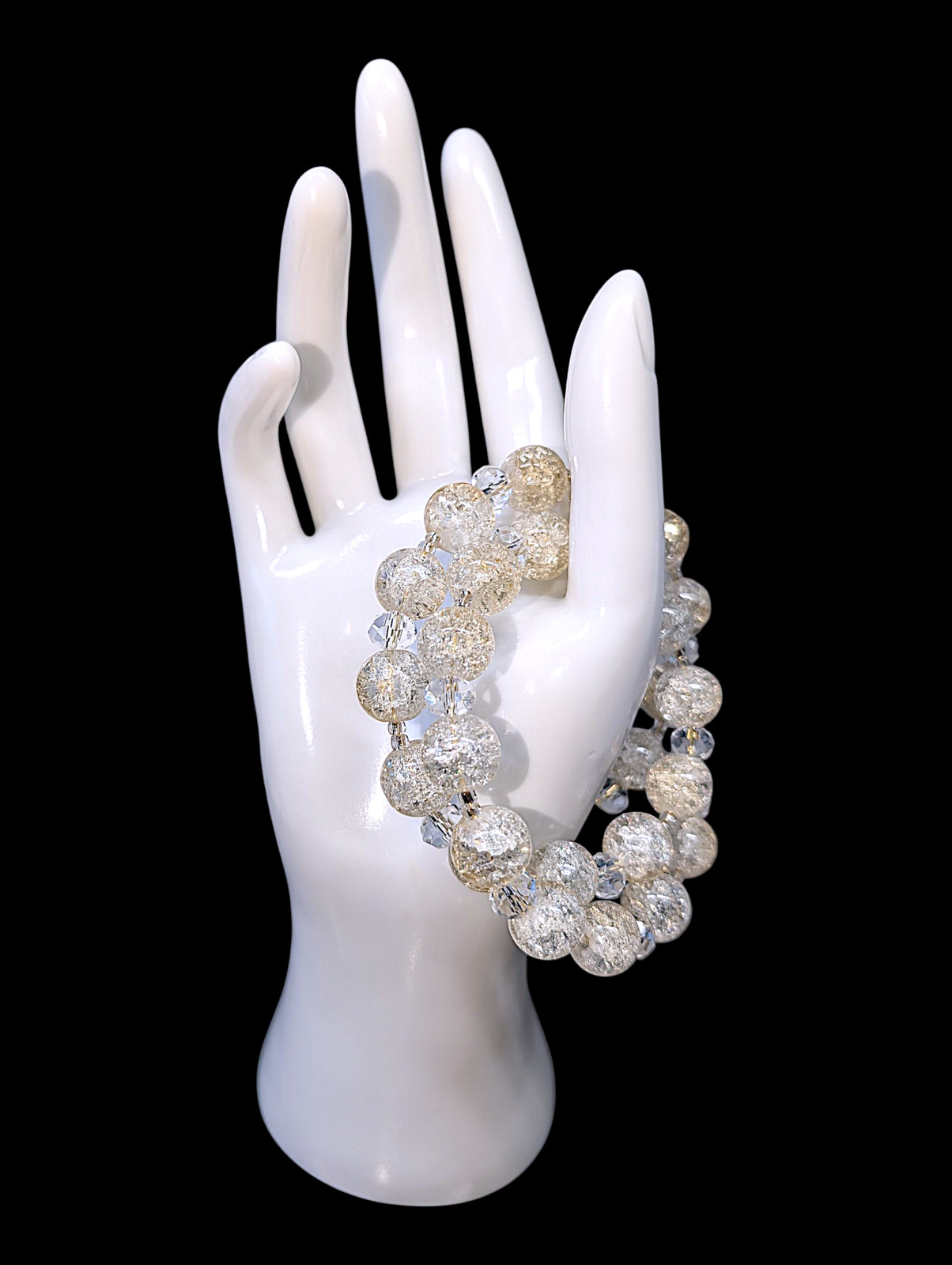 Royal Crystal Shine Bracelet with gold and clear crystal beads adjustable memory