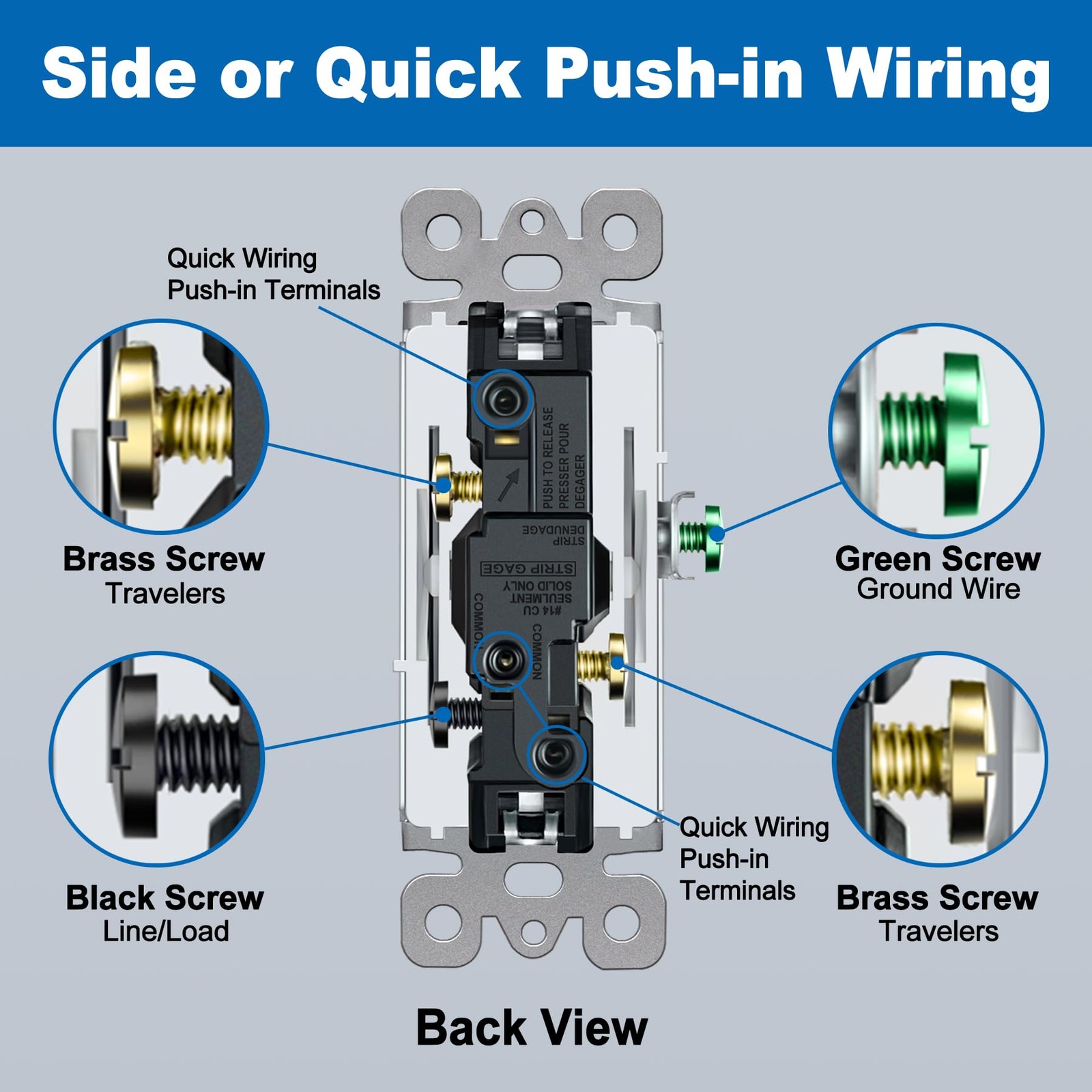 10 Pack 3Way Decorator Light Switch, 15A 120/277V, Single Pole or Three Way, ...