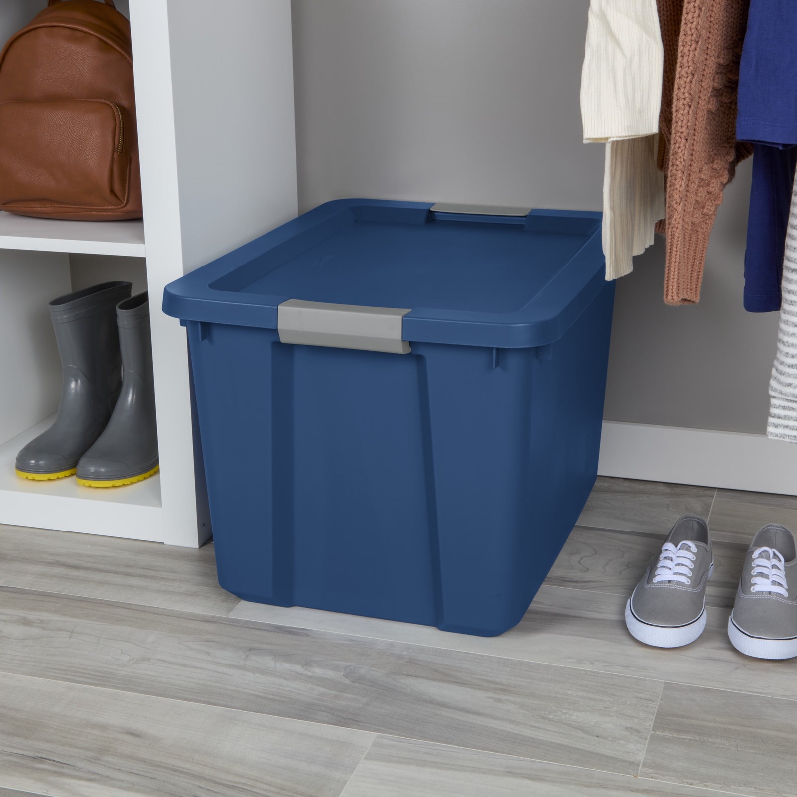 20 Gallon Large Storage Bin, Plastic Storage Container with Latch Lid, Blue