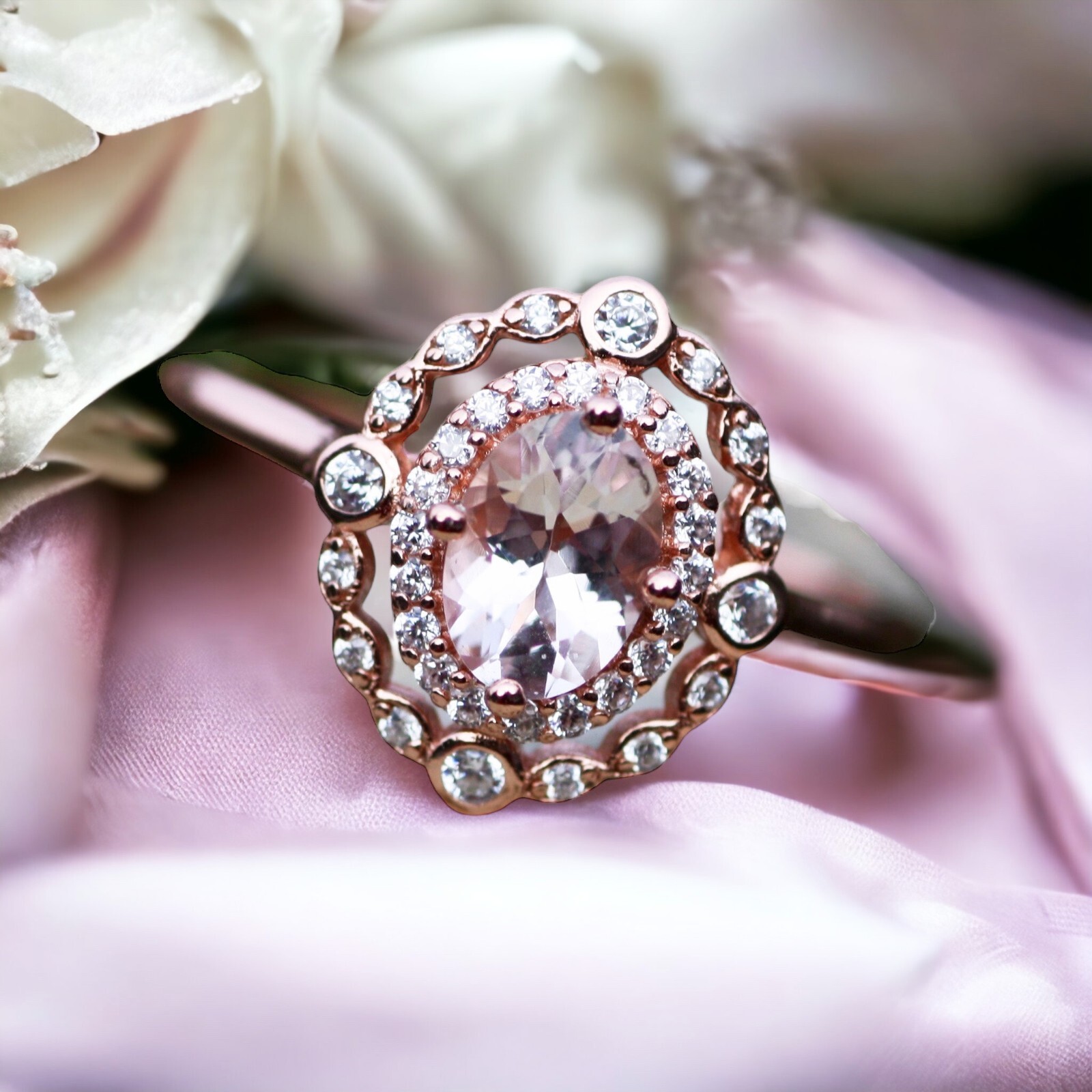 Natural Morganite Engagement Ring 14k Rose Gold Vermeil , Beryl , Gift Of Love