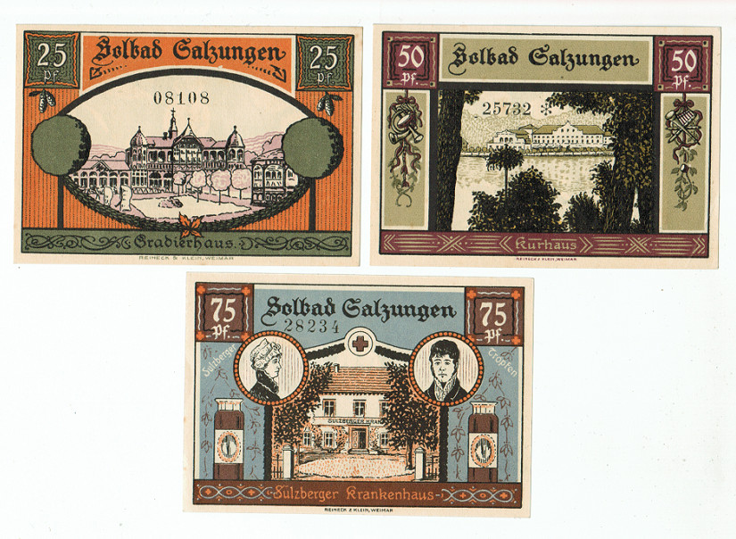 SET OF 3 GERMANY NOTGELD 25.50.75 PFENNIG STADT-SALZUNGEN 1921