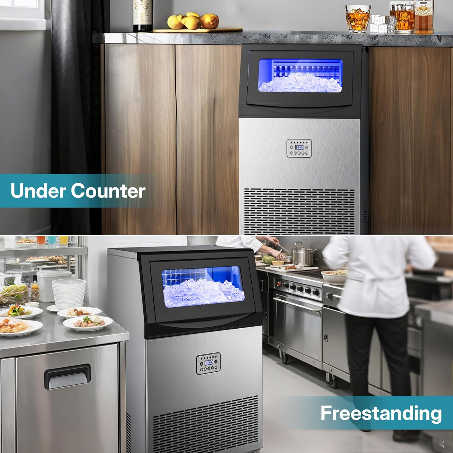 Commercial Ice Maker, 100Lbs/24H Large Ice Machine with 33Lbs Storage Capacity,