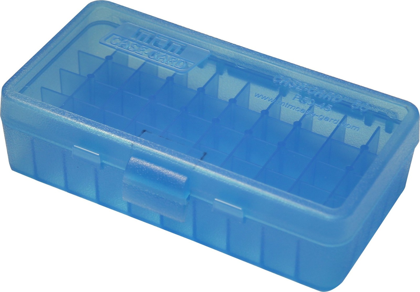 MTM 40/45/10MM Cal 50 Round Flip-Top Ammo Box Clear Blue