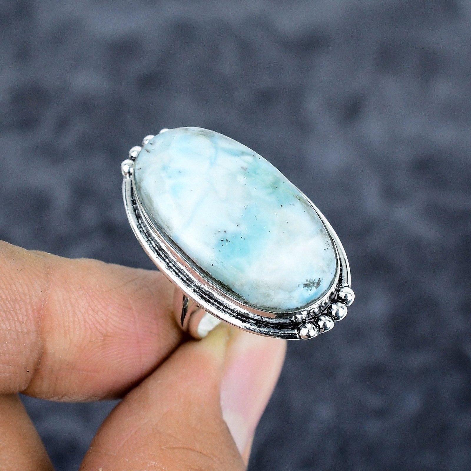 Republic Larimar Gemstone Handmade 925 Sterling Silver Jewelry Ring Size 7 v148